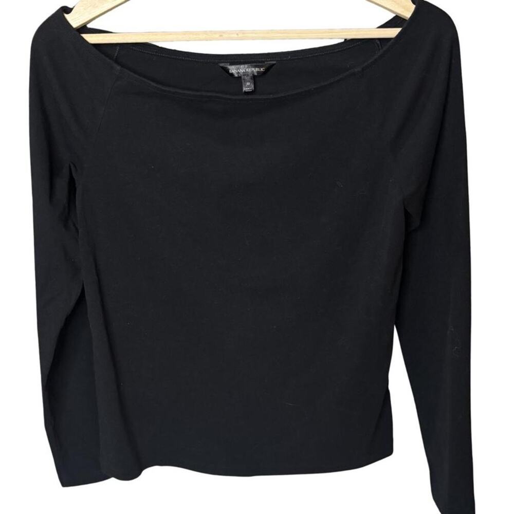 Banana Republic Black Cotton Stretch Knit Boat Neck Top M